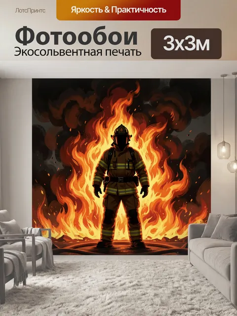 Фотообои Пожарный в огне и дыму