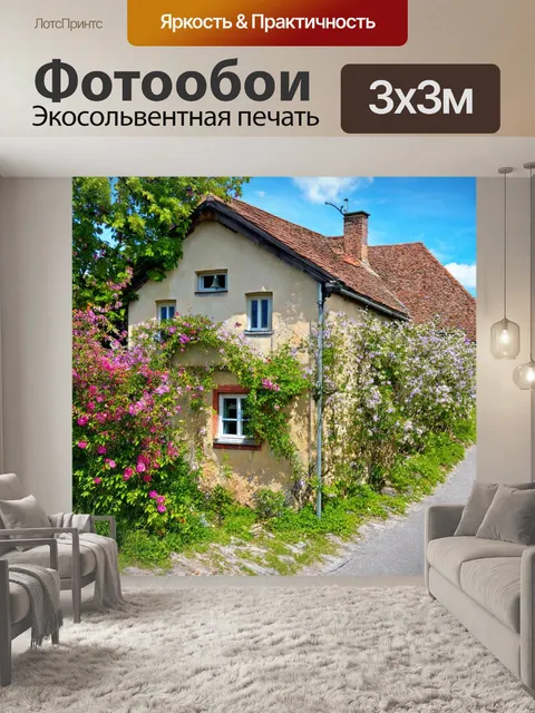 Фотообои с окнами небольшого домика на деревенской улице