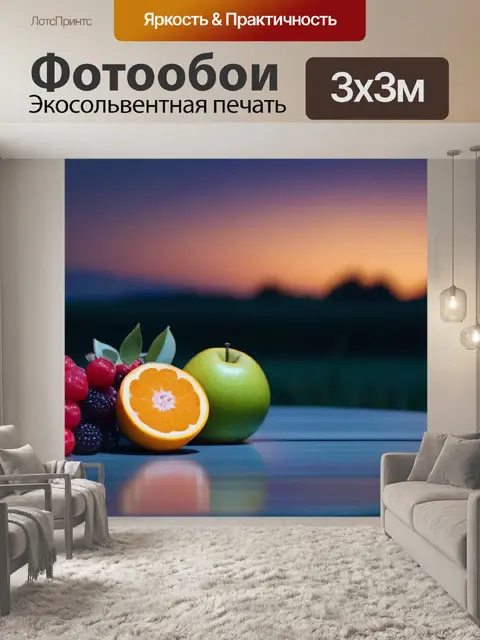 Фотообои теплый вечер с фруктами на столе под звёздным небом