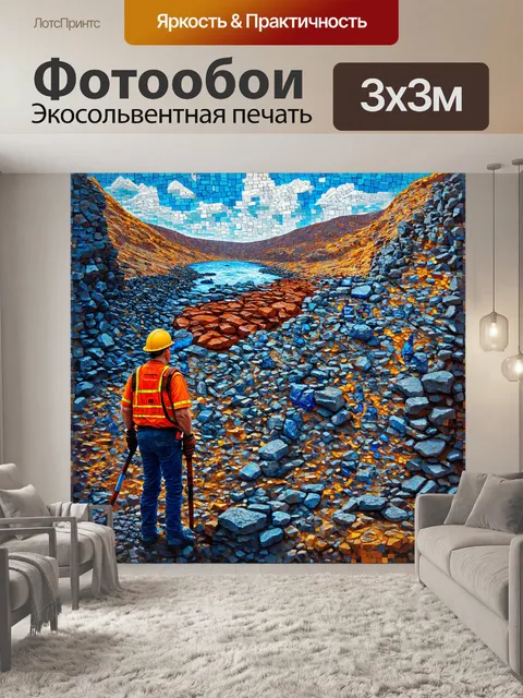 Фотообои художественная интерпретация, где горняки, выбывшие из времени, сливаются с каменной средой