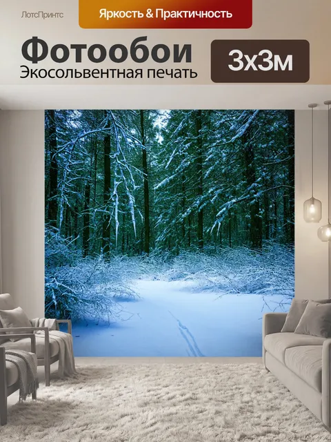 Фотообои укрытый снегом лес с сверкающими сосульками и морозным воздухом