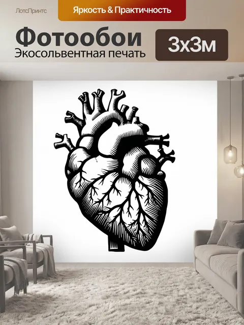 Фотообои создайте черно-белую графическую иллюстрацию сердца