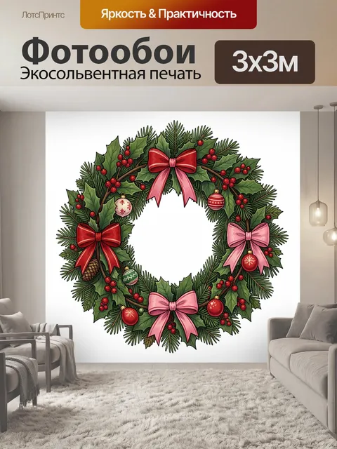 Фотообои Рождественский венок с бантами