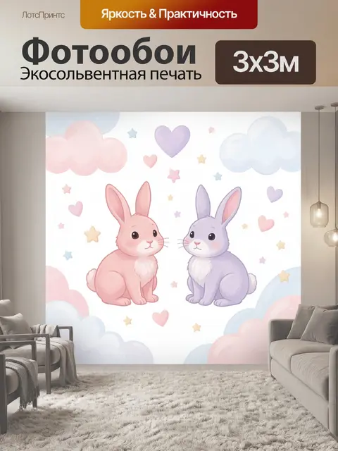 Фотообои Два зайчика среди облаков
