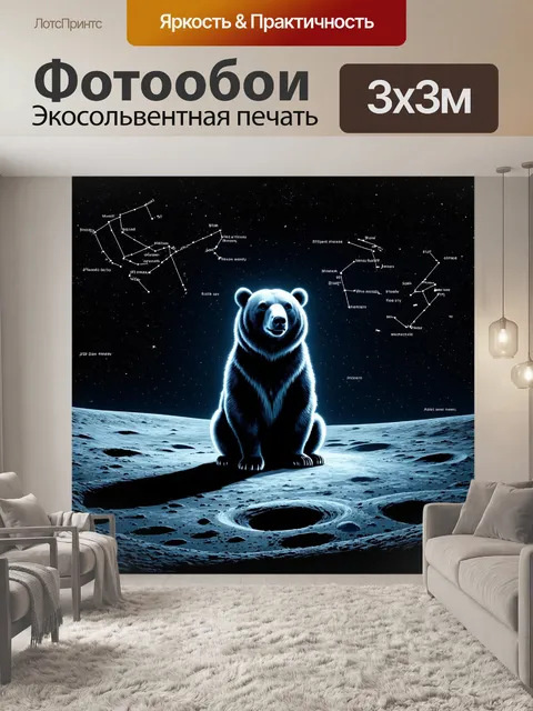 Фотообои большая медведица, с сидящей на лунном кратере, освещенная светом миллионов звёзд