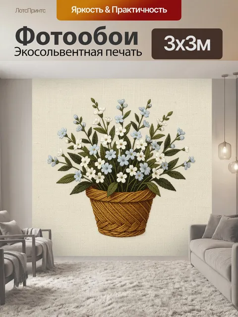Фотообои Полевые цветы в плетёной корзине