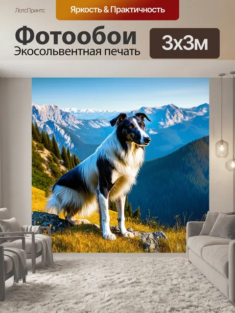 Фотообои борзая, смотрящая с высоты гор, величественно созерцает панораму