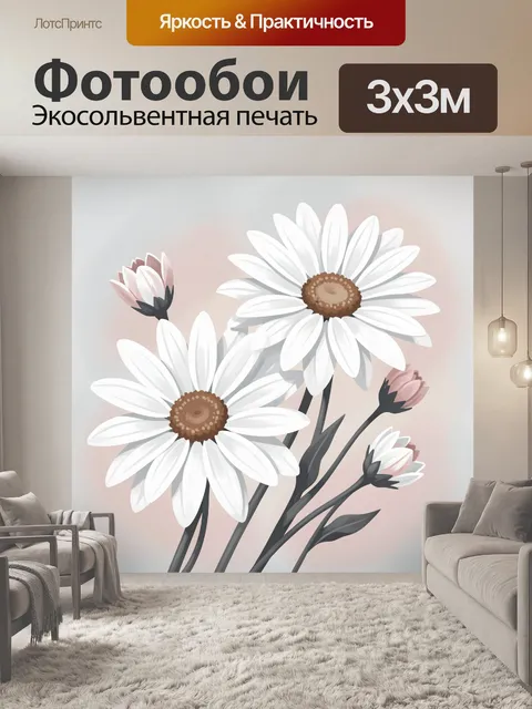 Фотообои Белые ромашки на мягком фоне