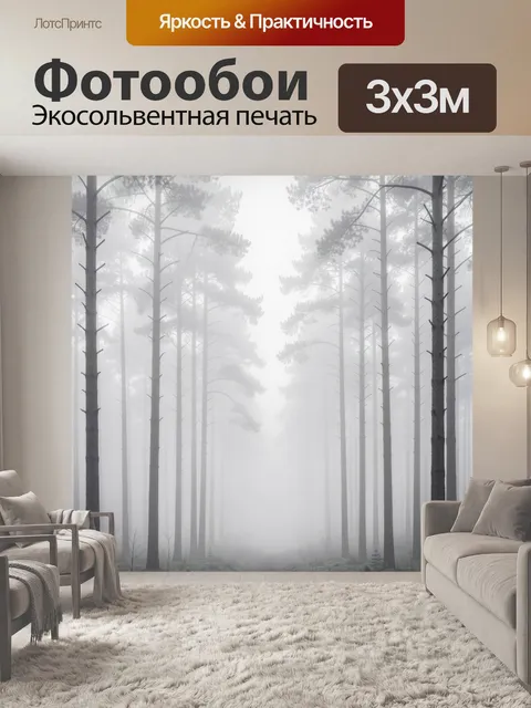 Фотообои Туманный сосновый лес