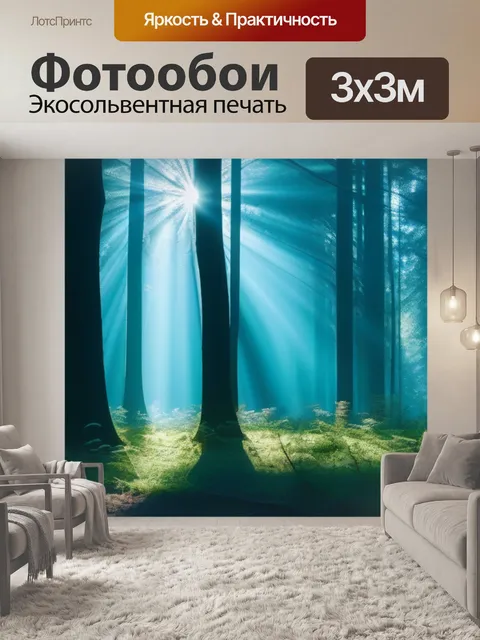 Фотообои лес, освещенный утренним солнцем