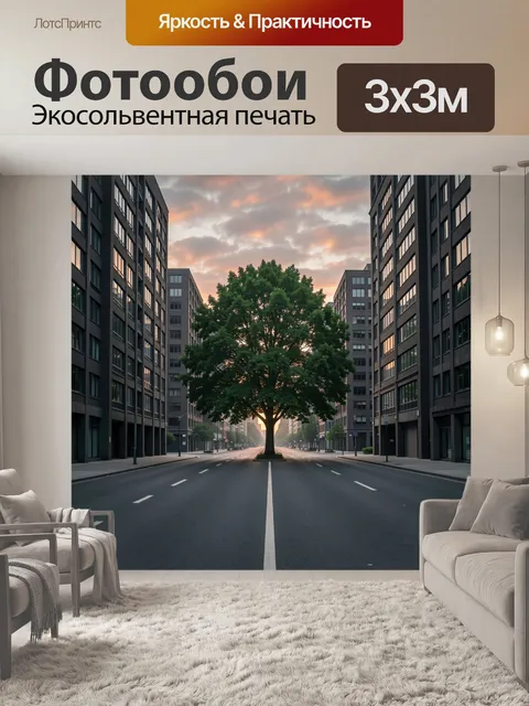 Фотообои Городской проспект с деревом