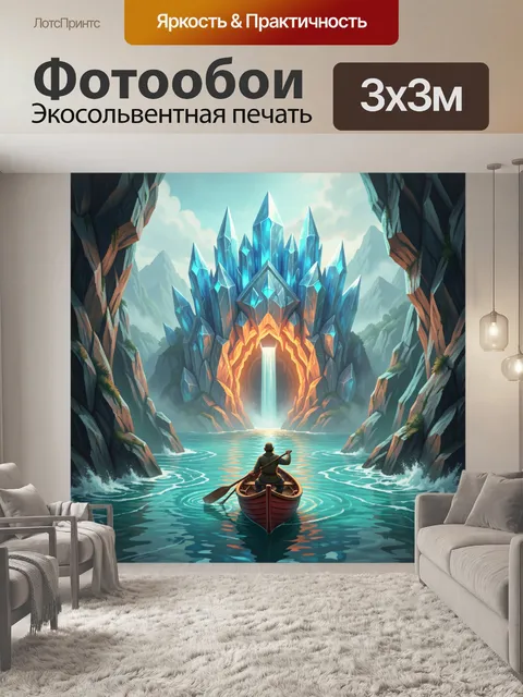 Фотообои Лодка у кристального водопада
