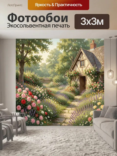 Фотообои Цветущий сад у загородного дома