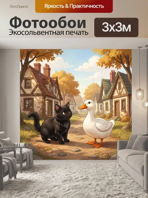 Фотообои Кот и утка на улице