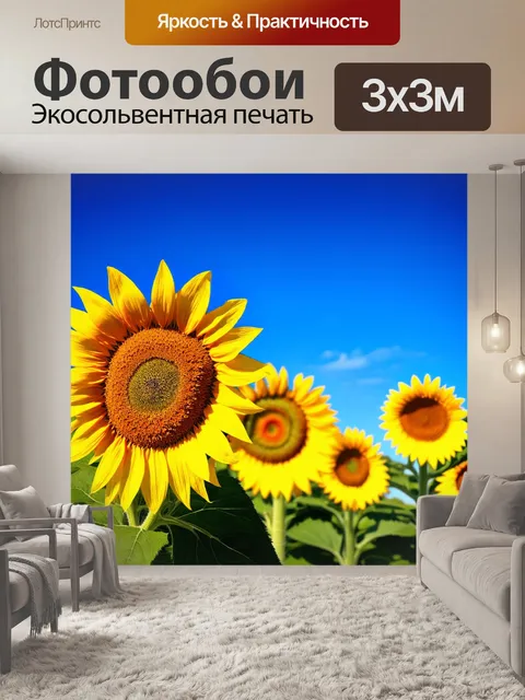 Фотообои градиент подсолнухов на фоне голубого неба