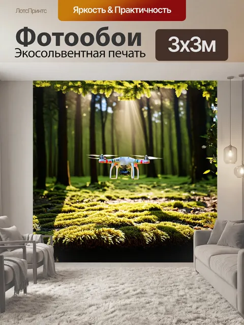 Фотообои квадрокоптер, зависший над густым лесом