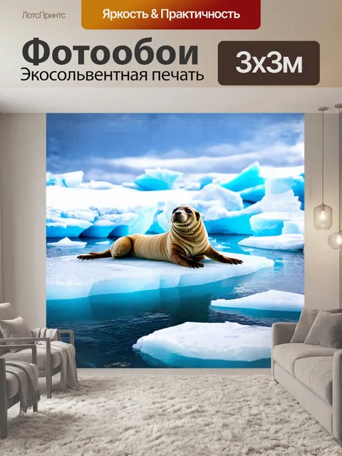 Фотообои тюлень, мирно отдыхающий на белоснежном льду, лежит на спине, поджав передние лапы