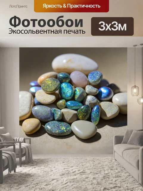 Фотообои камень, на которых изображены овальные булыжники, покрытые драгоценными минералами и кварцем, блестящими под…