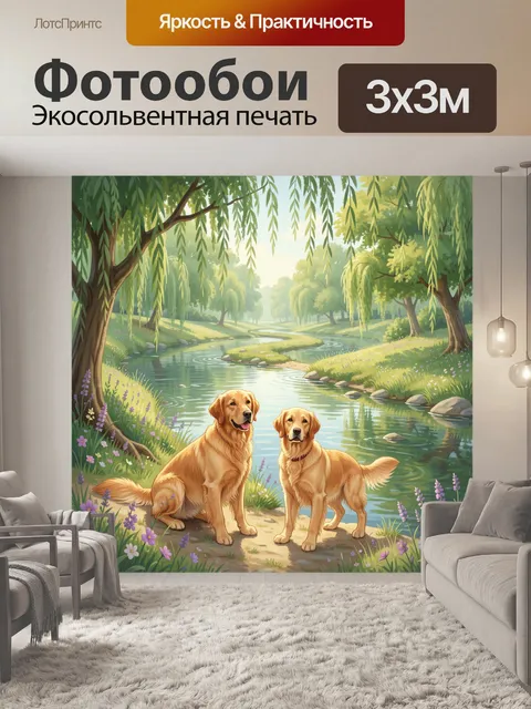 Фотообои Два золотистых ретривера у реки