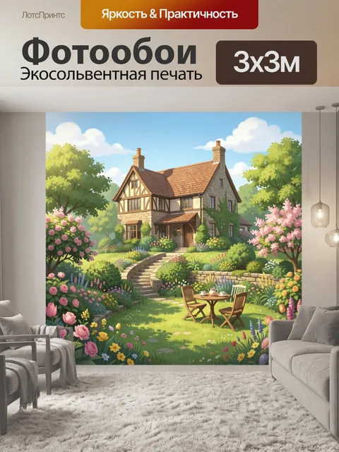 Фотообои Уютный дом в цветущем саду