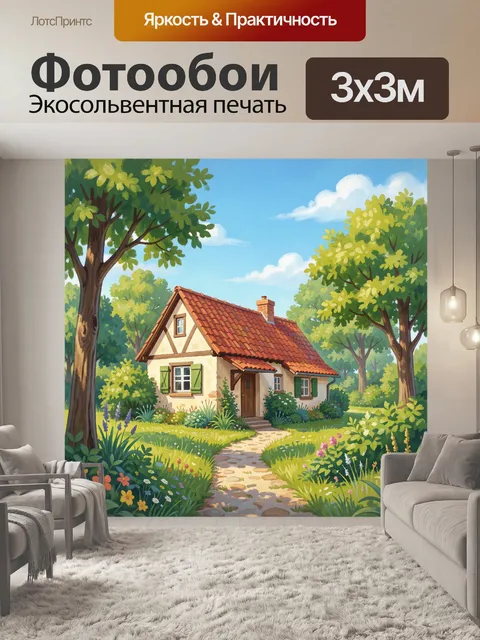 Фотообои Домик в окружении весеннего сада