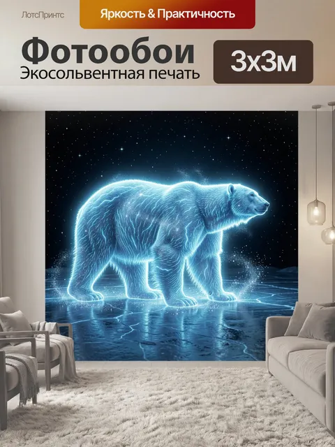 Фотообои Сияющий полярный медведь ночью