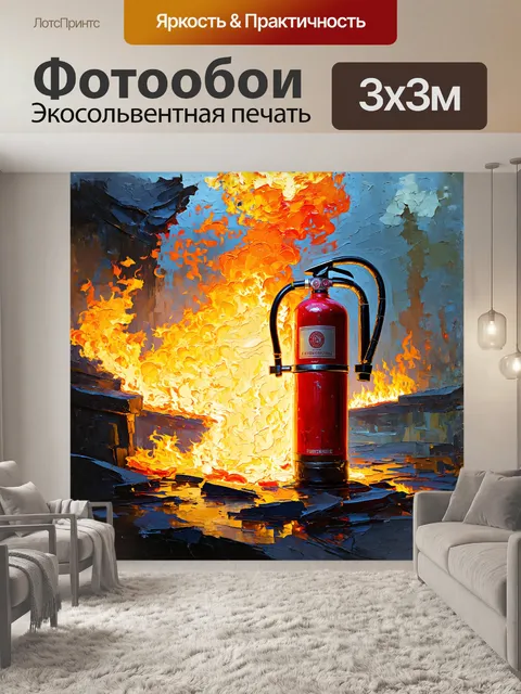 Фотообои огнетушитель является центральным объектом на картине
