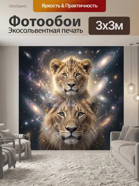 Фотообои Львы в космическом сиянии