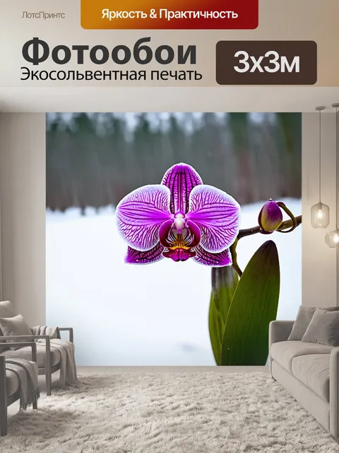 Фотообои орхидея на фоне холодного зимнего пейзажа с снегом и холодным воздухом