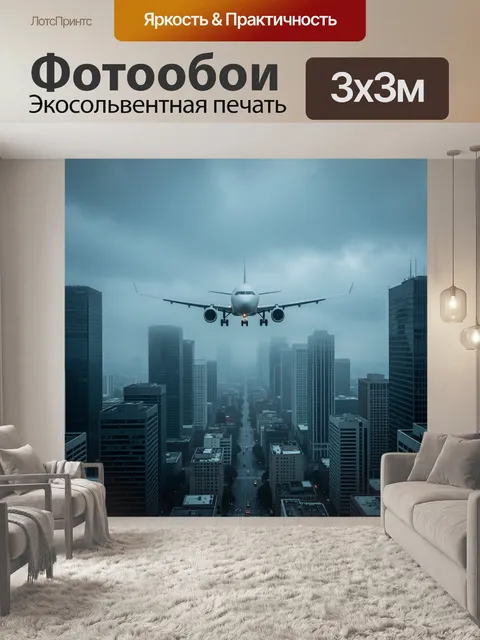 Фотообои Пассажирский самолет над мегаполисом
