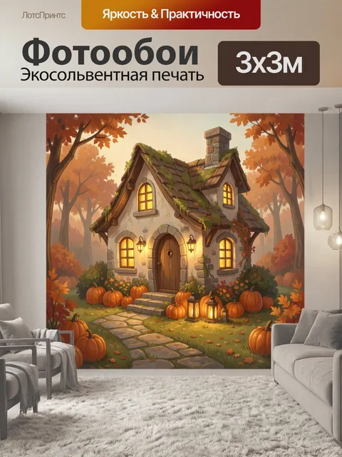 Фотообои Уютный дом в осеннем лесу