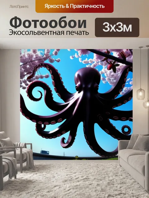 Фотообои японские символы: осьминог и сакура