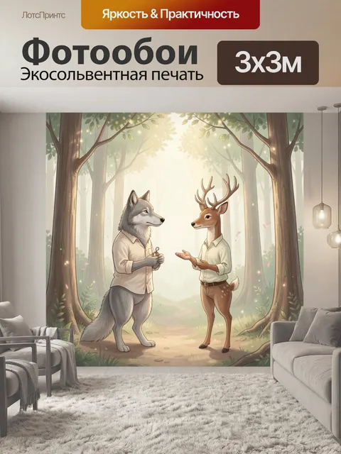 Фотообои Лис и волк в лесу