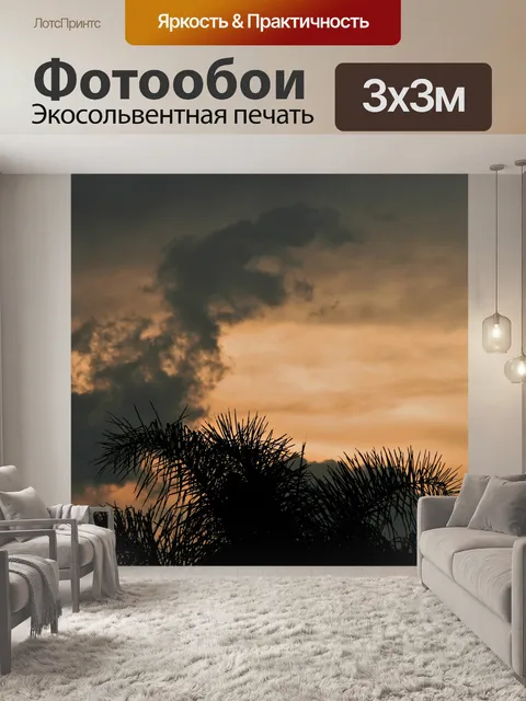 Фотообои пальмовые листья и золотой небо