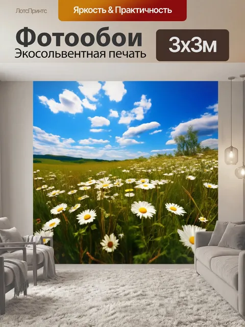 Фотообои ромашковое поле, голубое небо, бесконечный вид