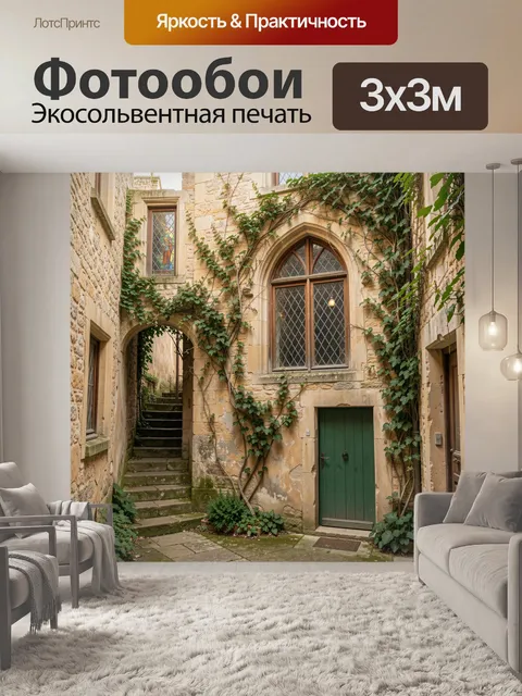 Фотообои Старинный каменный дворик с плющом