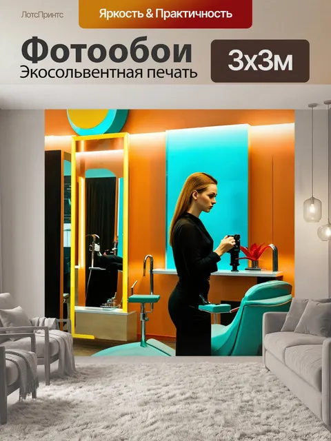 Фотообои образ парикмахера, стоящего перед зеркалом в стильно оформленном интерьере