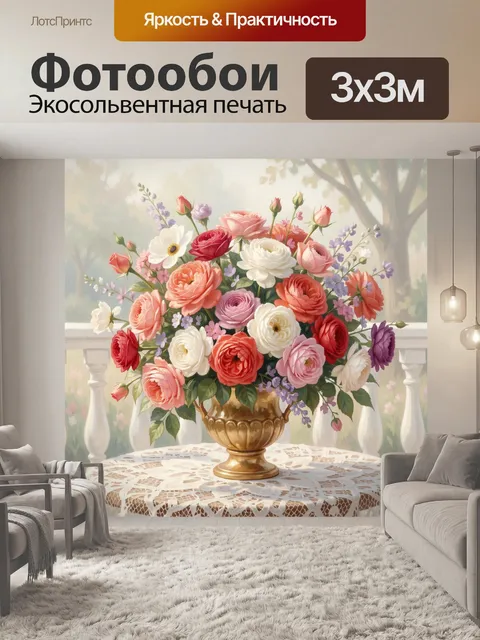 Фотообои Цветочная композиция в золотой вазе