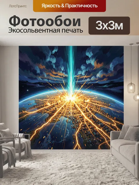 Фотообои Фантастический город под энергетическим лучом
