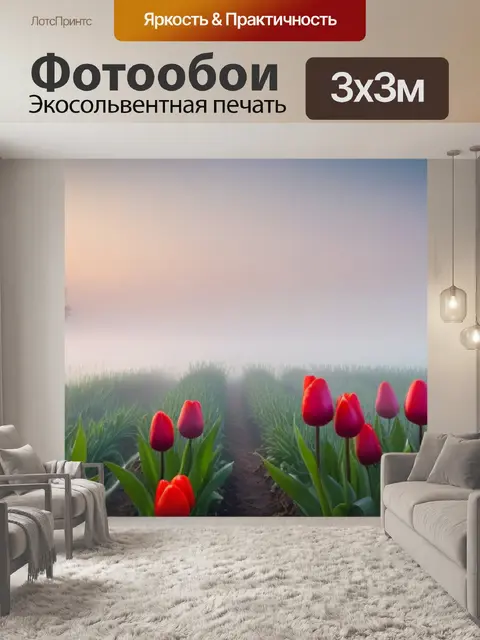 Фотообои тюльпаны с утренним туманом