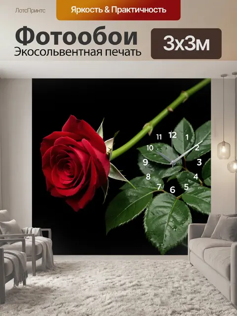 Фотообои Красная роза с часами