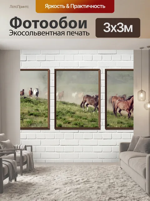 Фотообои Лошади на стенах Триптих