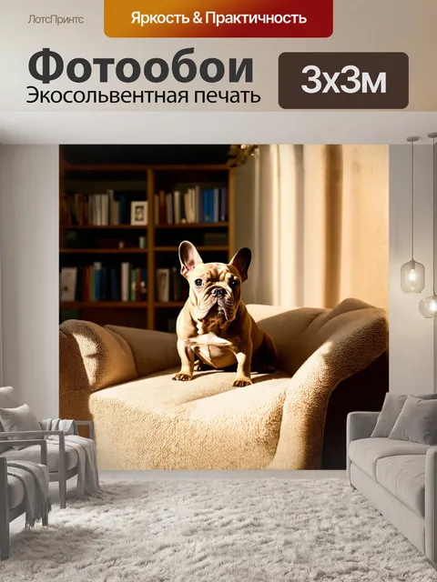 Фотообои французский бульдог, уютно устроившийся на мягком диване, весь излучает спокойствие и умиротворение