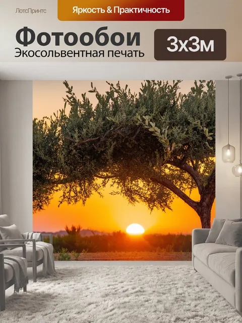 Фотообои закат виталии на фоне оливковых деревьев, где воздух наполняется ароматом оставленного солнечного праздника