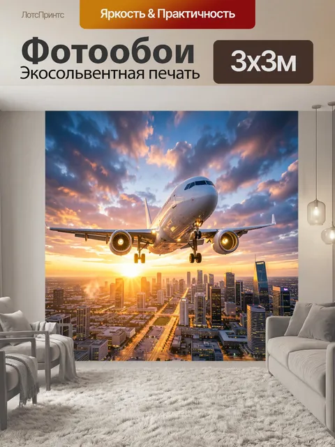Фотообои Пассажирский самолет над городом