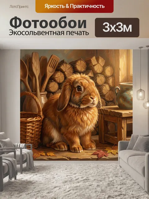 Фотообои Рыжий кролик в деревенском интерьере