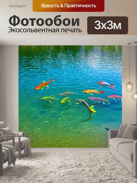 Фотообои озеро, в котором плавают красочные морские животные