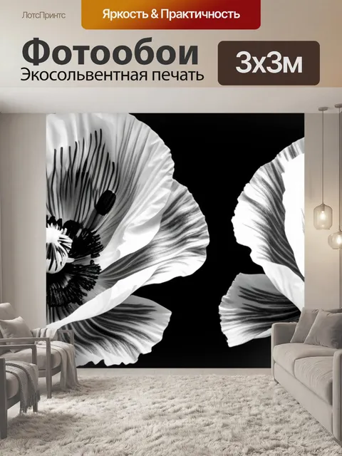 Фотообои с маками чернобелый