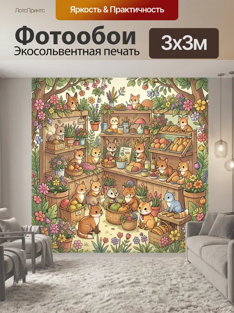 Фотообои Котики в цветочном рыночке