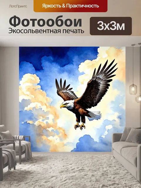 Фотообои орел, парящий в небесах, медитирует во время полета среди облаков